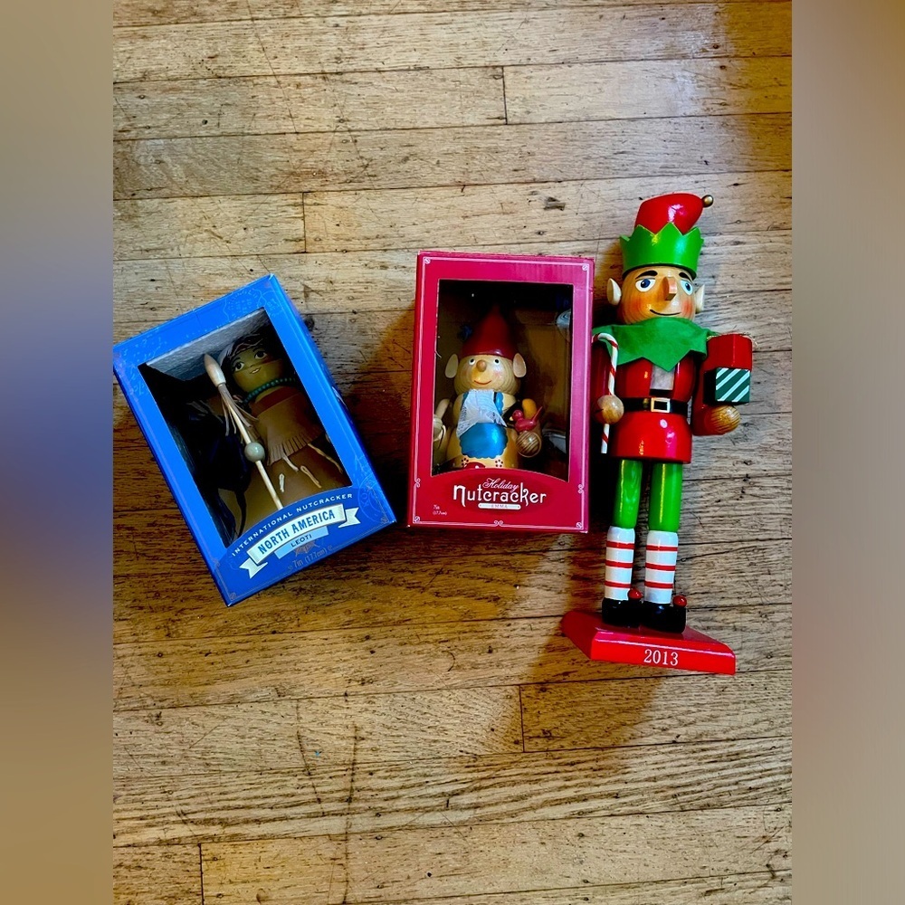 Vintage nutcrackers 3- Leoti indigenous peoples, Emma gnome, elf w/ gifts